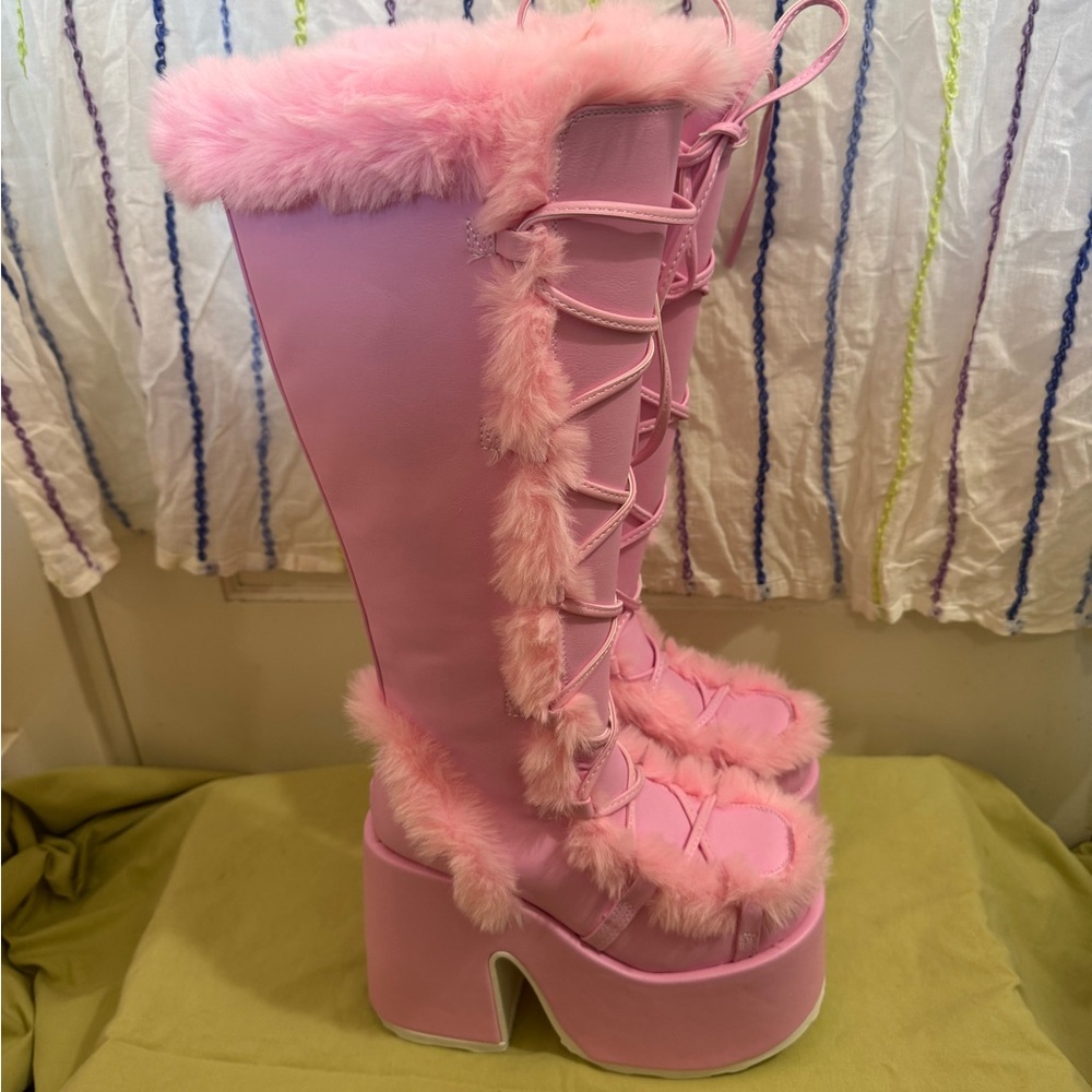 Pink Demonia Platform Fur Boots